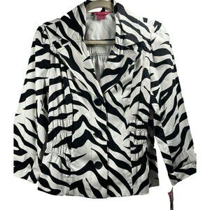 Sunny Leigh Y2K Vtg NWT Animal Zebra Jacket Blazer L Cotton Ruched Puff Sleeves